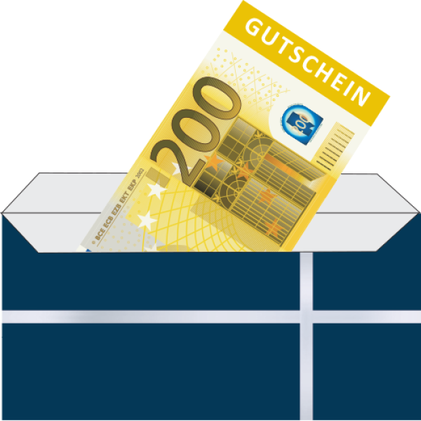 Gutschein-Briefumschläge blau mit weißer Schlaufe